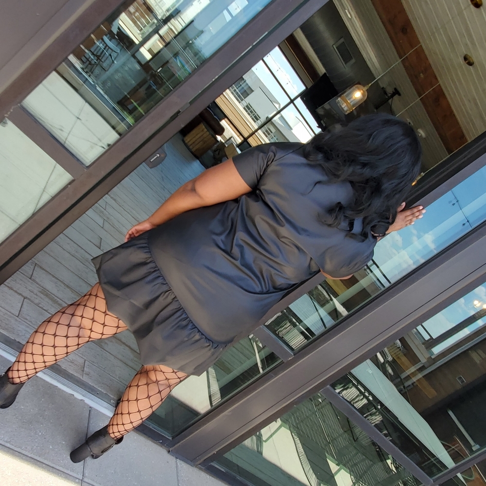 Plus Size Leather Ruffle Dress - Picture 4 of 5